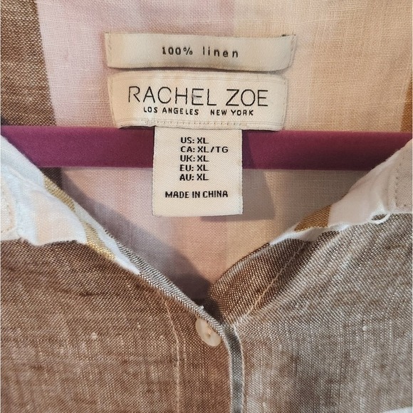 Rachel Zoe Linen Pink Brown Stripe Tunic Button Down Beach Cover Up Lagenlook XL - Picture 3 of 11